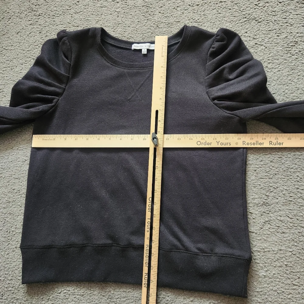 REBECCA MINKOFF Women's Janine Puff Sleeve Sweatshirt Small Black Quiet Luxury - Picture 10 of 12